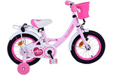 Meisjesfiets Volare Ashley 14 inch - Roze met handrem, zijwieltjes en rieten mandje